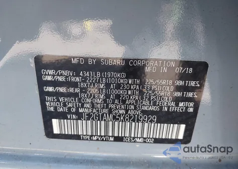 2019 Subaru Crosstrek 2.0I Limited z USA, uszkodzony, nr VIN JF2GTAMC5K8219929